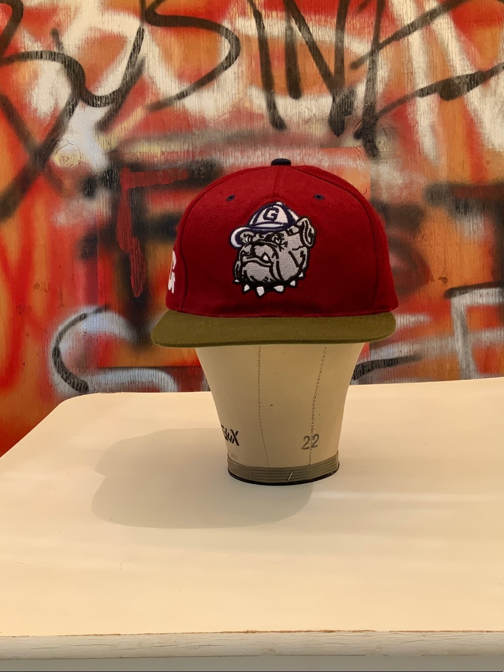Kids Red Bulldog Baseball Cap with Olive Brim
